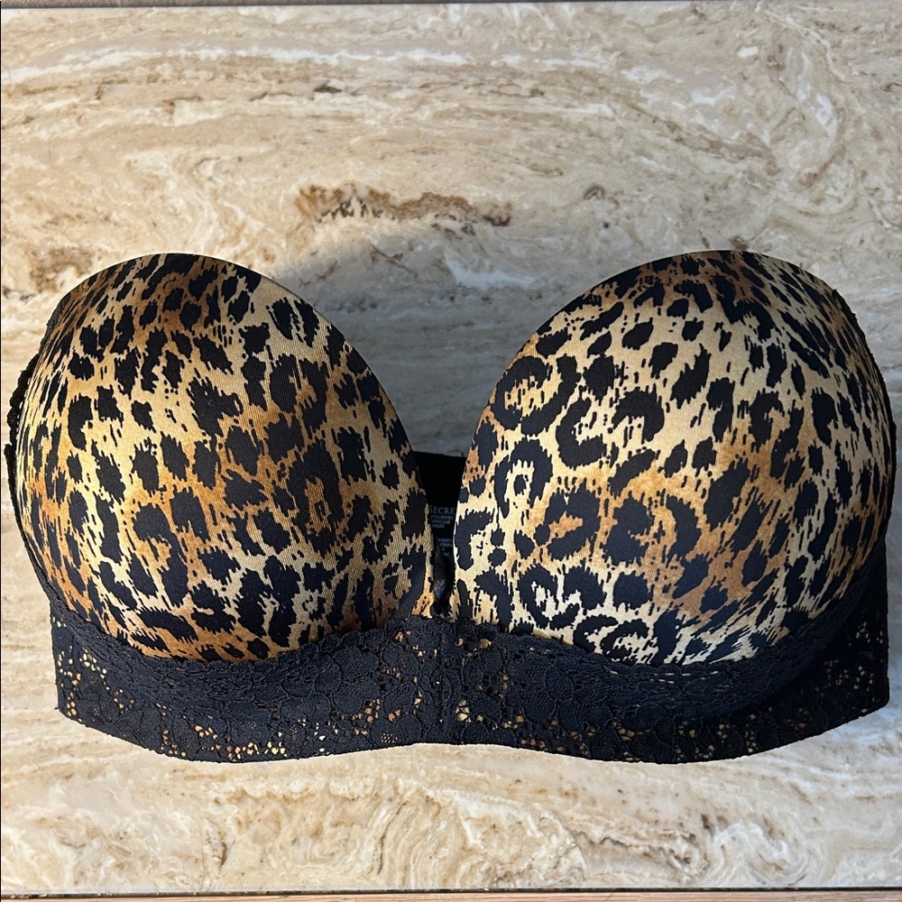 Victoria's Secret Cheetah Print Lace Padded Strapless Bra 36DD